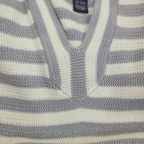 Chelsea & Theodore cotton long striped gray white hoodie sweater nautical cozy M - Picture 8 of 11